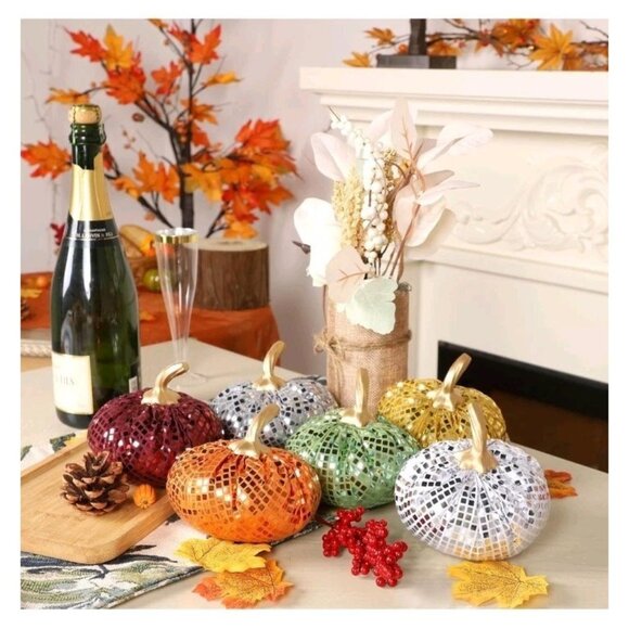 FORUP 6 Pcs Thanksgiving Pumpkin Set, Soft Stuffed Artificial Fall Pumpkins - Picture 5 of 8
